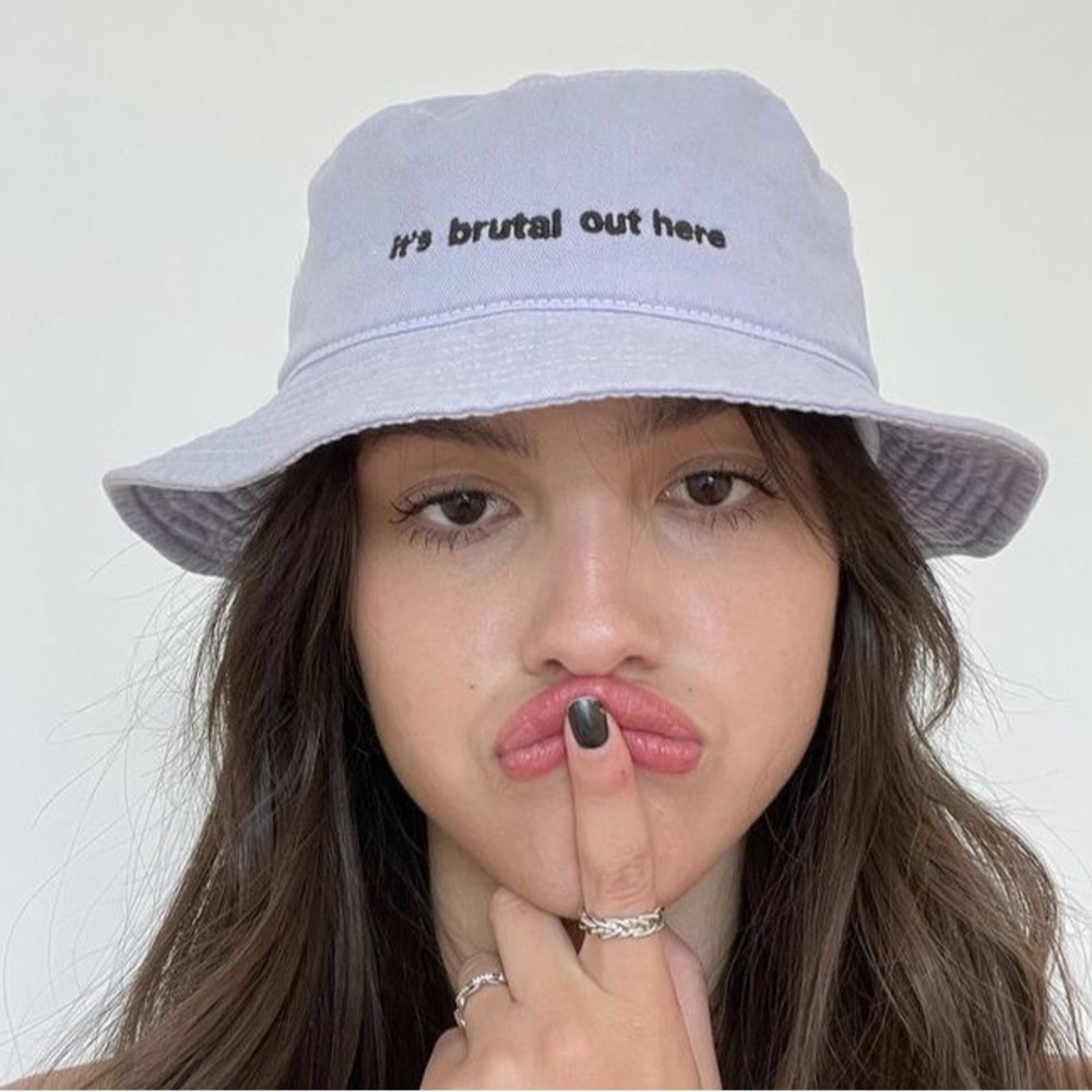 Olivia Rodrigo purple brutal bucket hat